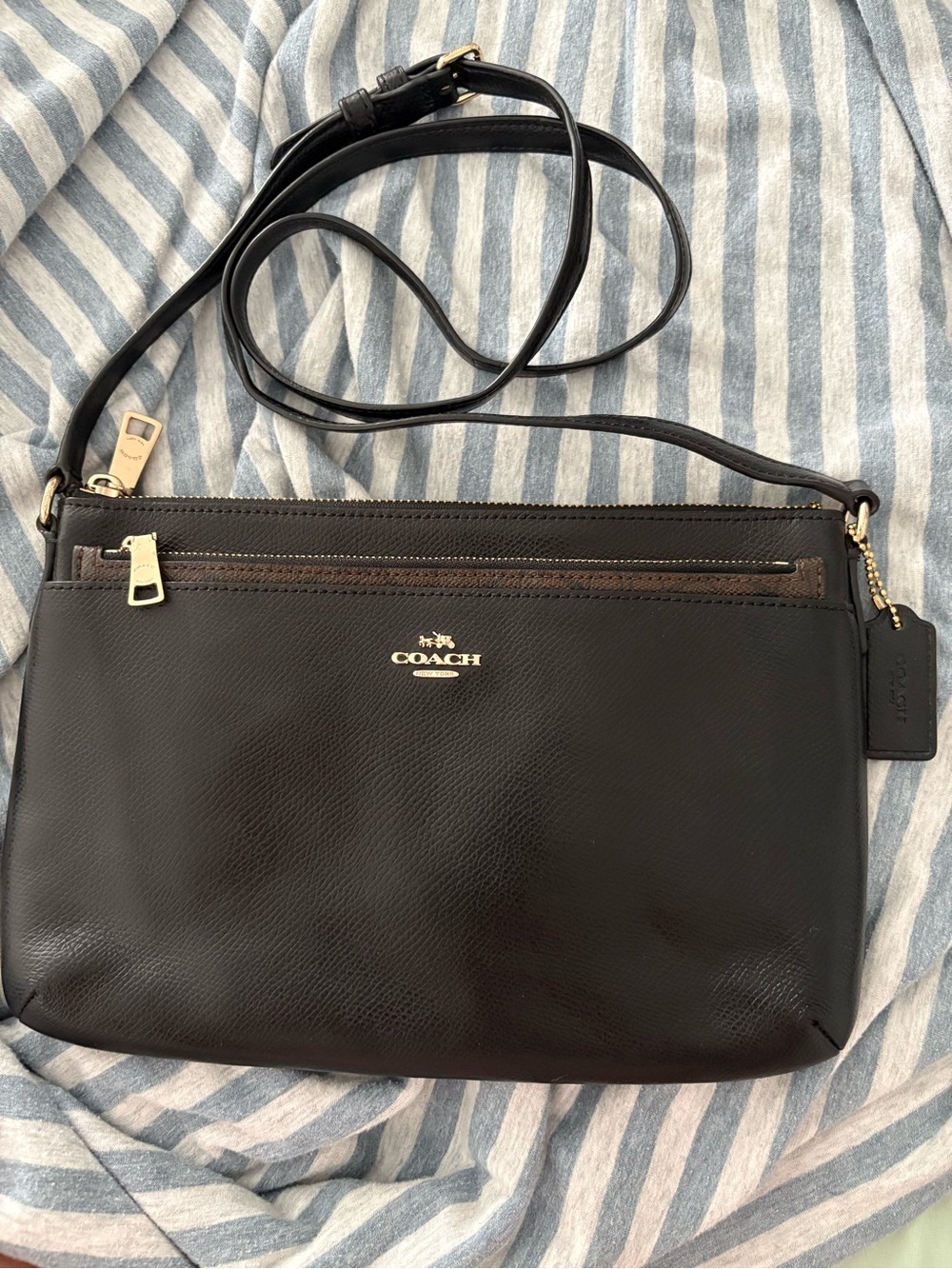 Coach Black Leather Crossbody with Gold Accents